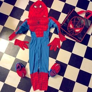 Spider-Man costume with slippers, mask , gloves and bag size 4-6 shoes 7-8
